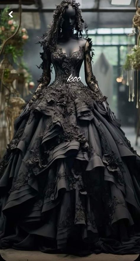 Goth Ball Gown, Alt Wedding Dress, Gothic Ballgown, Victorian Style Wedding Dress, Goth Wedding Dresses, Gothic Gowns, Wedding Dress With Long Sleeves, Black Wedding Gowns, Black Wedding Dress