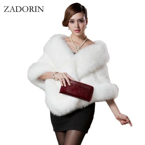 2017 Winter Fashion Women Faux Fox Fur Coat Female Cloak Poncho Cape Bridal Wedding Dress Shawl Cape Women Overcoat #WinterWedding White Shawls, Winter Wedding Coat, Wedding Dress Shawl, Faux Fox Fur Coat, Faux Fur Cape, Wedding Coat, Faux Fur Wrap, Cape Wedding Dress, Rabbit Fur Coat