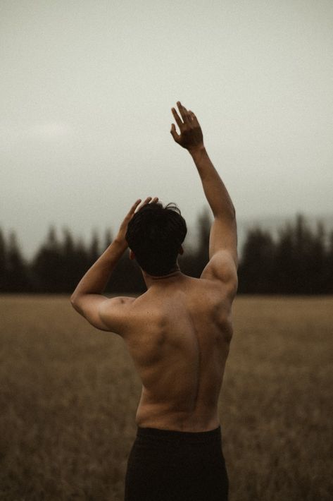 Back Poses Photography Men, Man Reaching Up Reference, Man Hand Drawing Reference, Man Raising Hand, Guy Reaching Out Hand, Male Body Photoshoot Ideas, Man Reaching Out Pose Reference, Nature And Human Photography, Men In Nature Aesthetic