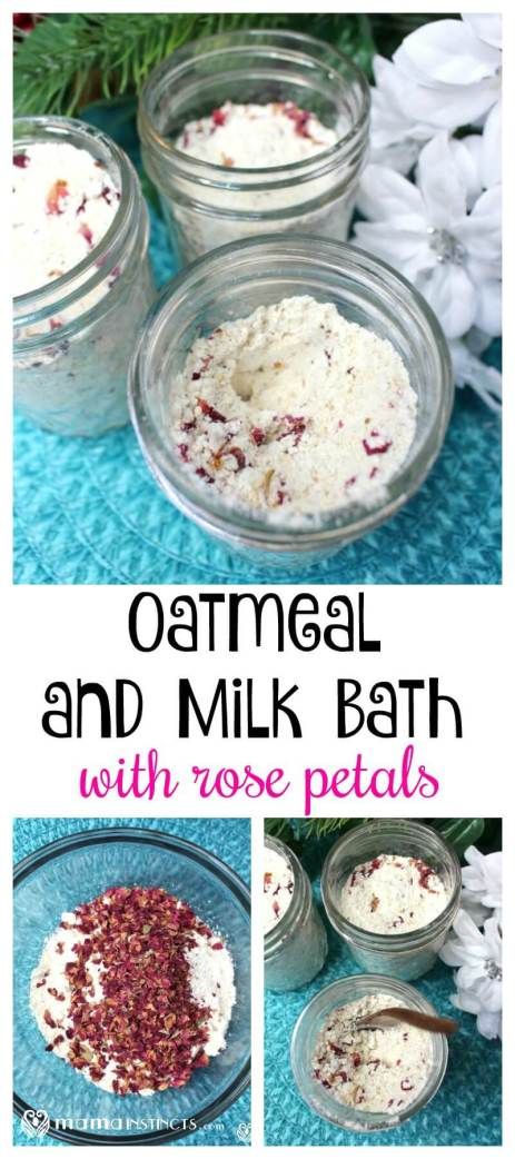 DIY Oatmeal and Milk Bath with Rose Petals Powdered Milk Bath Recipes, Milk Bath Diy, Diy Sugar Scrubs, Bath Recipes Diy, Bath Bags, Milk Bath Recipe, Diy Lush, Bath Soak Recipe, Diy Oatmeal