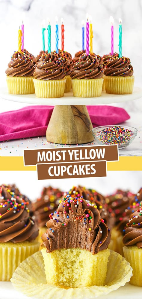 Yellow Cupcakes With Chocolate Frosting, Moist Yellow Cupcake Recipe, Yellow Cake Chocolate Frosting, Best Cupcake Recipe, Yellow Cake Cupcakes, Frosting For Chocolate Cupcakes, Cupcakes With Chocolate Frosting, Creamy Chocolate Frosting, Best Cupcake