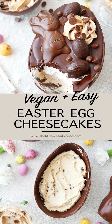 Vegan Easter Egg Cheesecakes - The Little Blog Of Vegan Vegan Easter Dinner, Egg Sign, Fun Easter Treats, Vegan Easter Recipes, Cookie Dough Cheesecake, Vegan Easter, Vegan Cookie Dough, Easter Dinner Recipes, Easter Desserts Recipes