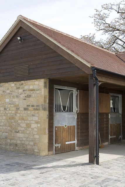 Scotts timber stables | Stone or brick cladding can be incor… | Flickr Brick Stables, Stable Style, Stable Ideas, American Barn, Horse Facility, Brick Cladding, Dream Farm, Horse Ideas, Horse Stable