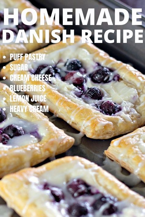 Homemade Danish Recipe, Homemade Danish, Dessert Blueberry, Recipes Muffins, Muffins Blueberry, Pastries Recipes Dessert, Puff Pastry Desserts, Pastry Recipe, Cheese Danish