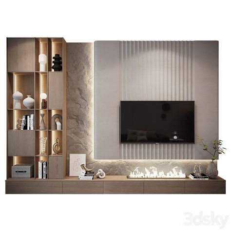 TV Shelf KTV156 - TV Wall - 3D model Tv Panel Living Room, Hotel Tv Wall Design, Tv Panels For Living Room, Led Unit Design, Tv Unit Living Room Modern, Tv Unit With Door, Wall Tv Unit Design Modern, Tv Unit Light, Designer Tv Unit