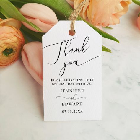 Minimal Wedding Thank You Gift Tags Diy Gift Tag, Simple Wedding Favors, Wedding Thank You Gifts, Script Text, Wedding Gift Tags, Gift Tags Diy, Custom Ribbon, Wedding Tags, Minimal Wedding