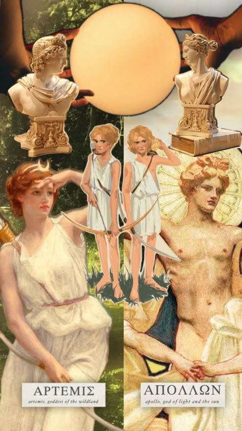 Collage Artemis Apollo, Apollo Artemis, Greek Drawing, God Of Sun, Apollo Greek, Greek Deities, Hellenic Polytheism, Gods Mythology, Apollo Statue