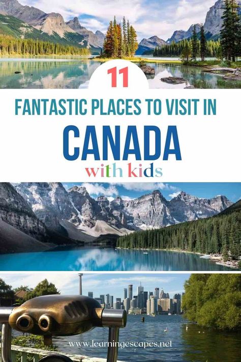 A handpicked selection of 11 fantastic places to visit in Canada with kids for a fantastic family vacation with children Canada Family Vacation, Canada Family Vacation Kids, Canada Summer Travel, East Canada Road Trip, Canada Moodboard, Canada With Kids, Eastern Canada Road Trip, Canada For Kids, Places To Visit In Canada