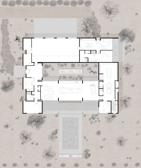 Desert Home Plans, Desert Home Floor Plans, Modern Desert Home, Modern Courtyard, Spa Inspired Bathroom, Modern Minimalist House, Modern Desert, Home Floor Plans, Internal Courtyard