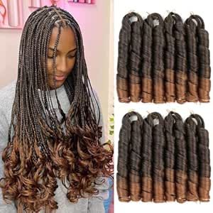 GetGal Ombre Brown french curl braiding hair 22 inch 8 pack French Curls Box Braids with Bouncy Curls EZ Braiding Hair Pre Stretched french curly braiding hair black women Hair extension t30 French Curls Box Braids, Half Hairdo, Curled Box Braids, Curly Braiding Hair, French Curls, Brown French, Hair Black Women, Black Women Hair, French Curl