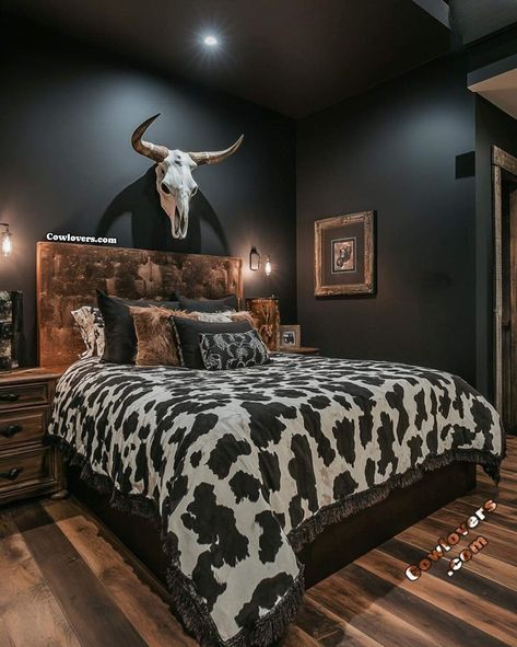 Dark Western Bedroom, Western Room Ideas, Wall Facebook, Western Bedrooms, Cowgirl Room, Country Bedroom Decor, Western Bedroom Decor, Western Rooms, Ranch House Decor