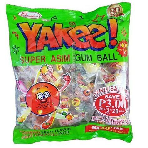 Yakee! Super Asim Gum Ball ₱3 I pc Pinoy childhood candy Filipino Candy, Childhood Candy, Bakery Packaging Design, Old Candy, Sticker Design Inspiration, Funny Words To Say, Sleepover Food, Bakery Packaging, Sticker Inspo