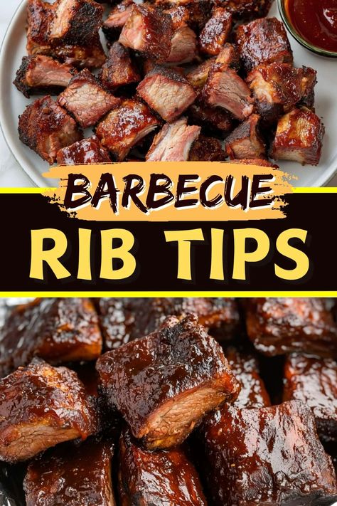 These barbecue rib tips offer all the flavor of ribs with little to no effort! Cooked low and slow, the meat is delicious and fall-apart tender. Crockpot Rib Tips Recipe, Bbq Rib Tips, Rib Tips Recipe Crockpot, Rib Tips Recipe Oven, Rib Appetizers, Fall Grilling Recipes, Bbq Meat Ideas, Rib Tips Recipe, Griddle Meals