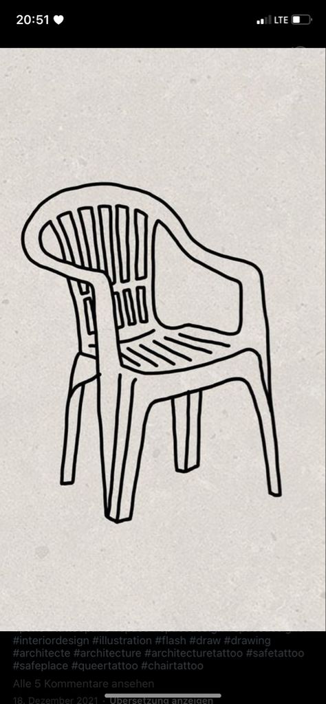 Plastic Chair Tattoo, Lawn Chair Tattoo, Shopping Cart Tattoo, Chair Tattoo Simple, Chair Tattoo Design, Bench Tattoo, Cuba Tattoo Ideas, Chair Doodle, Furniture Tattoo