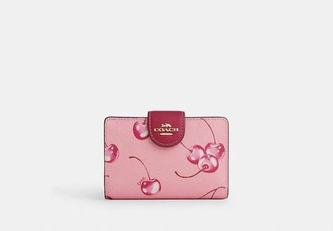 #couqettegyal #ifeelpink #pinklove #pink #pinklove  #pisces #fashion #pinkcore #coquette  #girlblogger #coquetteaesthetic #dollettecore #princess #moots #f4follow  #aesthetic #justgirlythings #justagirl #inspo Wallet Cute Aesthetic, Cute Designer Wallets, Cherry Coach Purse, Cute Card Holder Wallet, Coach Cherry Collection, Woman’s Gifts, Cherry Coach Wallet, Coach Medium Corner Zip Wallet, Coach Pink Wallet