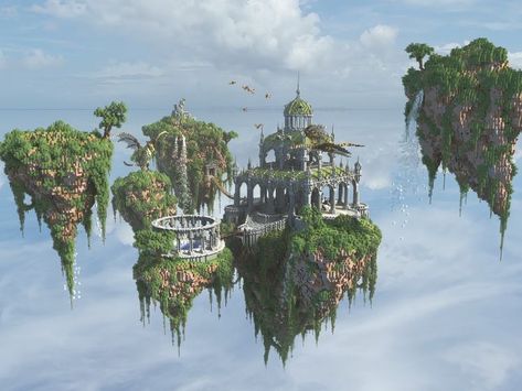 Minecraft Sky Kingdom, Floating Island Minecraft Build, Minecraft Fantasy World Ideas, Sky Minecraft Builds, Minecraft Floating Island Ideas, Minecraft Sky Builds, Floating Islands Minecraft, Minecraft Floating Castle, Mega Builds Minecraft