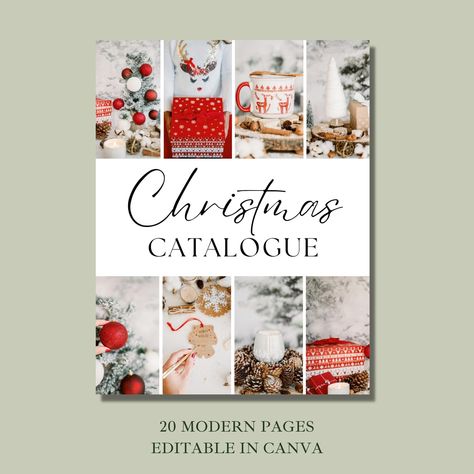 Christmas Gift Catalogue with 20 pages editable in Canva This chic Christmas gift guide catalogue works wonderfully for business owners including fashion, candles, make-up, jewelry, accessories, toys, food, shoes, home decor and more! Showcase your products in the most beautiful way as Christmas approaches with this stylish template. Choose from a gorgeous range of festive xmas layout pages and use the gallery pages to highlight your predicted best sellers or hot new products. This modern Christ Holiday Catalog Design, Gift Catalogue Design Layout, Stationery Catalogue Design, Christmas Catalogue Design Layout, Product Catalogue Layout, Christmas Catalogue Design, Christmas Magazine Layout, Catalogue Cover, Christmas Magazine Cover