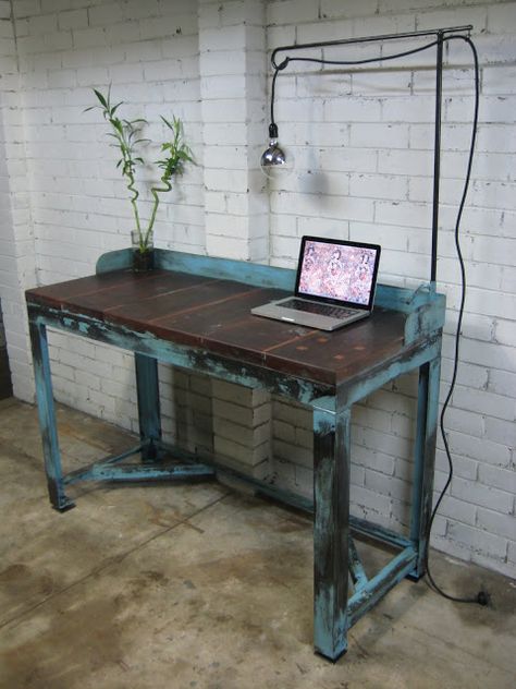 Vintage Industrial Desk, Industrial Bench, Work Benches, Potting Table, Vintage Industrial Design, Storage Shelving, Youth Room, Industrial Desk, Industrial Design Furniture