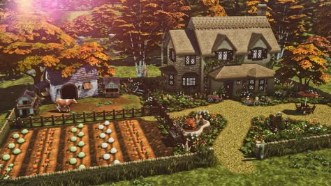 Sims 4 Witch House, Sims 4 Cottage, Sims 4 Speed Build, Sims 4 House Building, Cottage Farm, Sims 4 House Design, Casas The Sims 4, Pumpkin Farm, Sims 4 Ideas