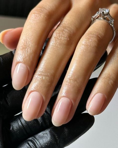 Sheer Gel Manicure, Sheer Manicure, Semi Sheer Nails, Sheer Short Nails, Basic Manicure, Peachy Nude Nails, Nude Wedding Nails, Nude Pedicure, Sheer Nude Nails