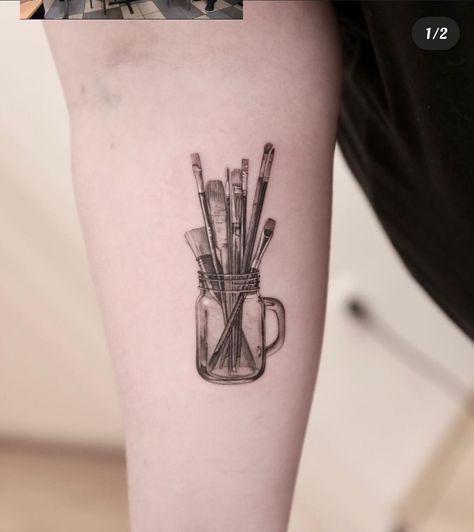 Painters Tattoo Ideas, Typewriter Tattoo, Paintbrush Tattoo, Piano Tattoo, Teacher Tattoos, Pencil Tattoo, Tool Tattoo, Brush Tattoo, Theme Tattoo