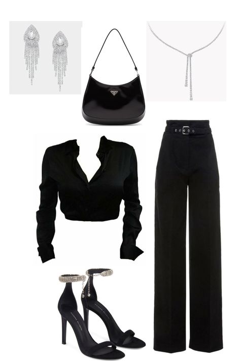 All Black Outfit Ideas Classy, Coorprate Baddie Outfits, Fancy All Black Outfit, Dark Glam Outfit, Spy Outfit Women Classy, Mafia Boss Outfit Woman, Black Polyvore Outfits, All Black Outfit Elegant, Elegant All Black Outfit