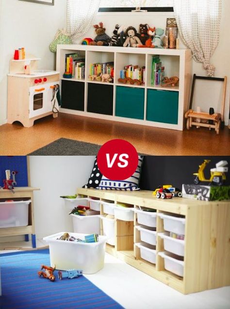 Kids Room Throwdown: Trofast vs Kallax/Expedit | Apartment Therapy Ikea Trofast Living Room, Kallax Kids Room, Toddler Toy Storage, Toddler Storage, Toy Room Storage, Living Room Toy Storage, Trofast Ikea, Ikea Toy Storage, Ikea Playroom