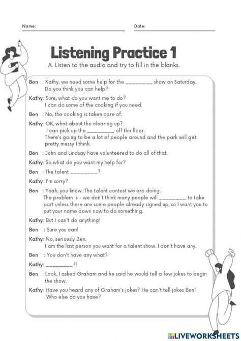 EC Listening Practice 1 Worksheet Esl Reading, English Practice, 1 Worksheet, Listening Test, Esl Resources, The Worksheet, Grade 9, Action Verbs, Foreign Language Learning