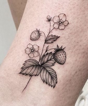 150 Best Strawberry Tattoos With Meaning for Men and Women (2022) - TattoosBoyGirl Butterfly And Strawberry Tattoo, Realistic Strawberry Tattoo, Wild Strawberries Tattoo, Dainty Strawberry Tattoo, Wild Strawberry Tattoo, Strawberry Plant Tattoo, Small Strawberry Tattoo, Strawberry Tattoo Design, Strawberries Tattoo