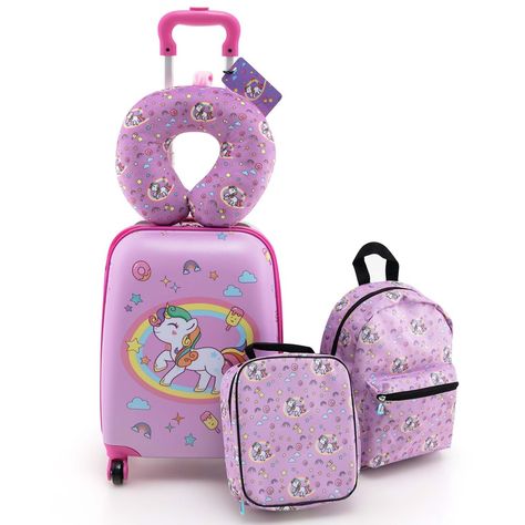 Travel smart with our kids luggage set! The 5 piece kids luggage set includes a suitcase, backpack, lunch bag, neck pillow, and a name card to fulfill your kids’ travel needs. The suitcase and backpack in our set provide ample space to accommodate all your child's essentials, such as clothes, toys, snacks, books and bottles. Equipped with 4 universal casters and a telescopic handle, kids can maneuver their luggage effortlessly. And the handle is 3-level adjustable to accompany the growth of kids Suitcase Backpack, Backpack Lunch Bag, Kids Travel, Neck Pillow, Kids Luggage, Luggage Tag, Lunch Bag, Pink