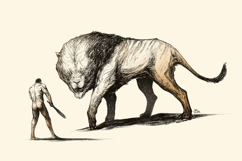 (10) CrimReaper on Twitter: "A friend told me to draw a cat so I drew Heracles vs the Nemean Lion #creaturedesign #mythology https://t.co/qeqaDgvcVw" / Twitter Roman Design, Draw A Cat, Nemean Lion, Conceptual Design, Creature Design, Ancient Greek, Aliens, A Cat, To Draw