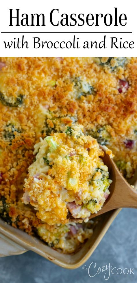 Ham Broccoli Rice Casserole, Recipes With Cooked Ham, Casserole With Broccoli, Ham Dinner Recipes, Ham Casserole Recipes, Ham Dishes, Easy Casserole Dishes, Cheesy Rice, Ham Dinner