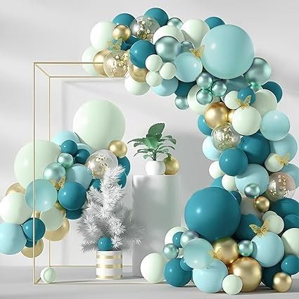 Dark Teal Balloons Garland Arch Kit, 133Pcs Metallic Gold Blue Green Balloon Arch Sequined Latex Balloon, Turquoise Balloon Set with Gold Butterfly for Baby Shower Birthday Wedding Party Decorations, Balloons - Amazon Canada 70th Balloon Arch, Blue Green Birthday Decor, Teal And Gold Decorations Party, Teal Engagement Party, Turquoise Balloons Decorations, Teal 50th Birthday Party, Teal Balloon Decorations, Turquoise Balloon Arch, Teal And Gold Graduation Party Ideas