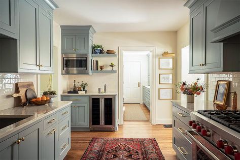 Historic Kitchen, Hgtv Kitchens, Light Blue Kitchens, Inset Cabinetry, Funky Wallpaper, Black Granite Countertops, Best Kitchen Cabinets, Mudroom Design, Blue Cabinets