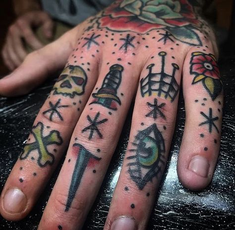 Traditional Tattoos With Words, American Traditional Finger Tattoos, Tattoos Red And Black, Traditional Finger Tattoos, American Traditional Hand Tattoos, Tattoos With Words, Traditional Lighthouse Tattoo, Traditional Tattoo Man, Traditional Tattoo Flash Sheets