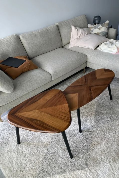 Walnut Coffee Table Set Wooden, Decorative Wooden Coffee Table Set, Wooden Walnut Center Table Set, Mid Century Modern Coffee Table Set - Etsy Unique Coffee Table Design Wood, Contemporary Coffee Table Wood, Unique Round Coffee Table, Scandinavian Kitchen Table, Unique Coffee Table Ideas, Coffee Table Scandinavian, Wooden Center Table, Round Walnut Coffee Table, Wooden Coffee Table Designs