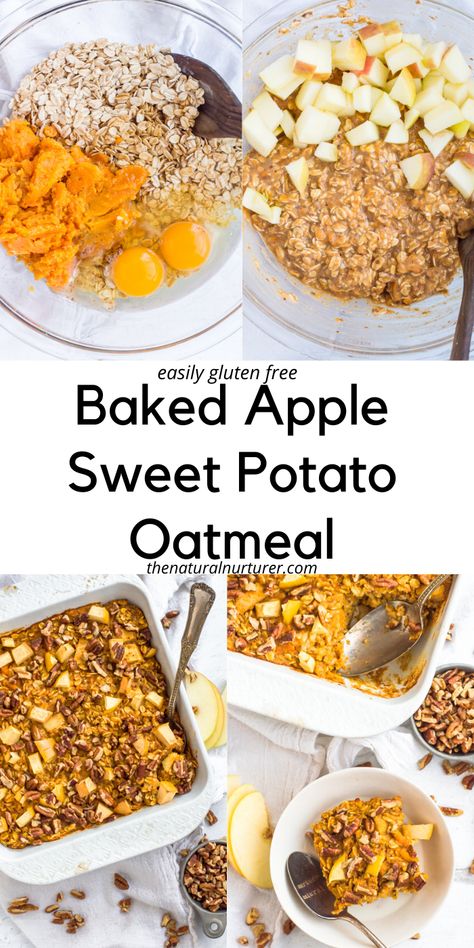 Paleo Sweet Potato Dessert, Sweet Potato Oatmeal Bake, Sweet Potato Breakfast Bake, Baked Sweet Potato Breakfast, Sweet Potato Baked Oatmeal, Healthy Sweet Potato Recipes Breakfast, Apple And Sweet Potato Recipes, No Egg Healthy Breakfast, Sweet Potato Oatmeal Bars