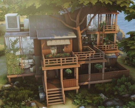 Sims 4 Eco House, Sims Lots, Sims 4 Houses Layout, Sims Inspiration, Bangunan Minecraft, Sims Builds, Sims 4 House Plans, Sims 4 House Building, Sims 4 House Design