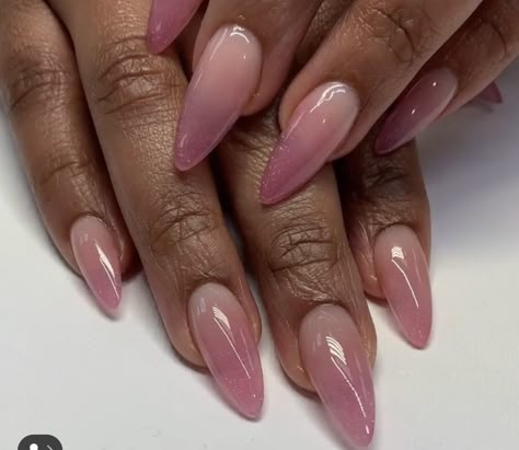 Romantic Almond Nails, Ombre Rose Gold Nails, Mauve Ombre Nails Acrylic, Almond Nails Ombre Designs, Nude To Pink Ombre Nails, Shiny Nude Nails, Mauve French Tip Nails, Pink Ombre Almond Nails, Mauve Ombre Nails