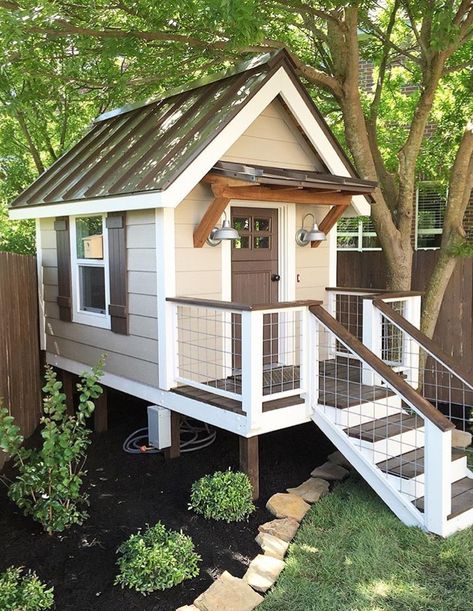 @ourfauxfarmhouse Playhouse Plan, Backyard Storage Sheds, Playhouse Plans, Diy Playhouse, Backyard Playhouse, Build A Playhouse, Backyard Storage, Tree House Kids, Playhouse Outdoor