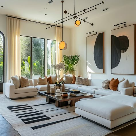 Aesthetic Living Room Big, Living Room 80s Modern, Aesthetic Living Room Big House, Aesthetic Mansion Living Room, Double Volume Living Room Modern Luxury, American Living Room Design, American House Interior, American Interior Design, Gorgeous Living Room