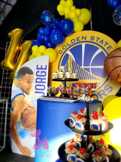 Golden State Warriors Birthday Party, Nba Birthday Party, Golden State Warriors Party, Golden State Warriors Birthday, Alice In Wonderland Props, Nba Warriors, Basketball Theme Party, Basketball Theme, Basketball Party