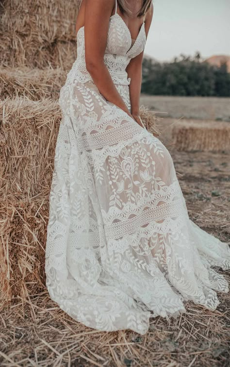 Casual Lightweight A-Line Wedding Dress with Vintage Lace Details - All Who Wander Bridal Wedding Dresses Spring, Boho Gown, Boho Wedding Gowns, Boho Bridal Gowns, All Who Wander, Dresses Spring, A Line Wedding Dress, Bohemian Wedding Dresses, Summer Wedding Dress