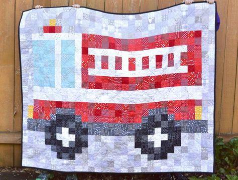 Truck Quilt, Table Quilts, Childrens Quilts, Quilt Tutorial, Quilt Baby, Scrappy Quilt, Personalized Quilt, Fire Truck, Quilt Tutorials