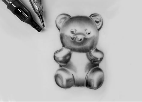 Gummy Bear Tattoo Design, Gummy Bear Tattoo, Bear Tattoo Designs, Fake Skin, Tattoo Time, Tattoo Shading, Single Line Tattoo, Angel Babies, Bear Drawing