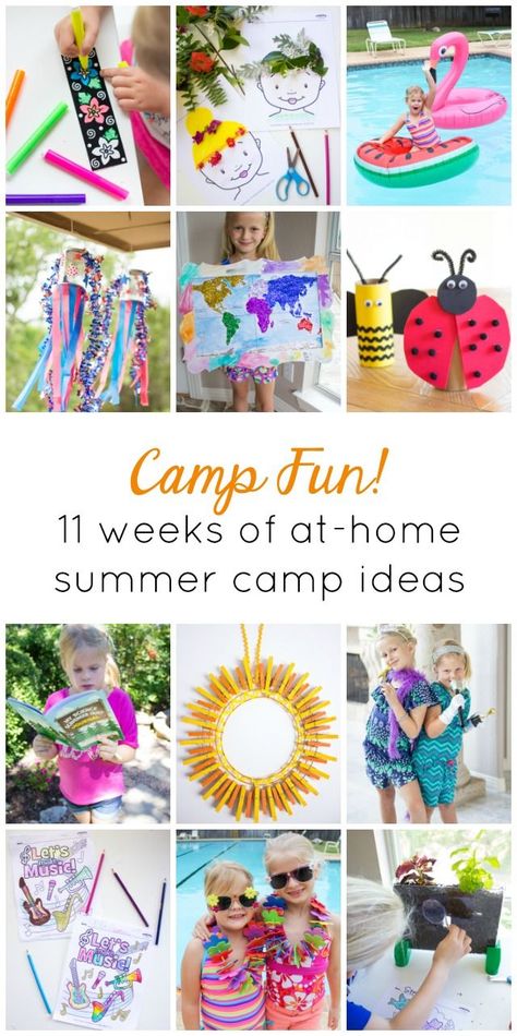 Saving this for the summer! Fun ideas for holding an at-home kids summer camp Home Summer Camp Ideas, Summer Camp Activities For Kids, Camp Activities For Kids, Summer Camp Ideas, Camping Activites For Kids, Summer Fun Ideas, Camp Themes, Kids Summer Camp, Grandma Camp