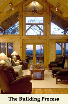 Great room Timber Frame Living Room, Timber Frame Great Room, Timber Frame Home Plans, House Plan With Loft, Timber Frame House, Timber Frame Home, A Frame House Plans, Small House Plan, Frame House