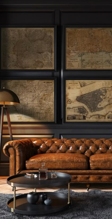 Classy Man Cave Office, Ralph Lauren Interiors English Country, Peaky Blinder Interior Design, Vintage Gentleman Room, Polo Interior, Opulent Living Room, Gentlemans Club Aesthetic, Gentlemen’s Office, Gentleman’s Office Decor