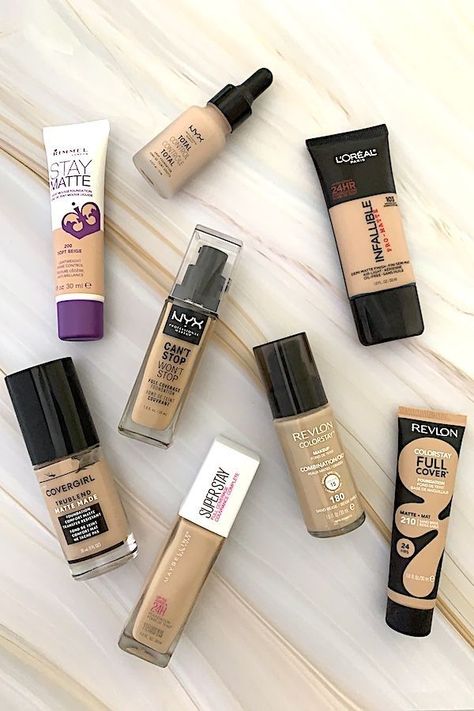 The drugstore is a great place to find affordable matte full coverage makeup/foundation for oily skin.  I put these eight foundations to work on my hyperpigmentation, discoloration, and combination/oily skin and I was impressed with the results. #makeup #foundation #makeuptips #makeuproutine #drugstoremakeup Best Makeup Routine, Drugstore Makeup Routine, Sweat Proof Foundation, Full Coverage Drugstore Foundation, Drugstore Makeup Must Haves, Foundations For Oily Skin, Oily Skin Moisturizer, Best Foundation For Oily Skin, Drugstore Makeup Products