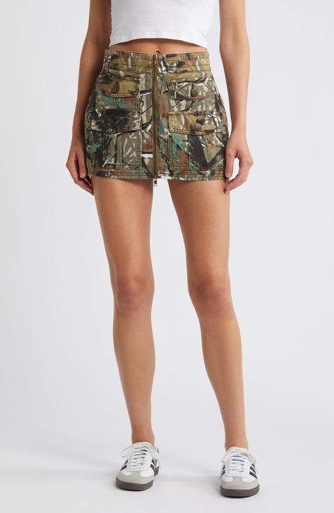 PTCL Front Zip Cargo Miniskirt | Nordstrom Camouflage Skirt Outfit, Camo Outfit Ideas, Camo Costume, Mallard Ball, Army Outfit, Fall Ball, Homecoming Outfit, Camo Mini Skirt, Camo Skirt